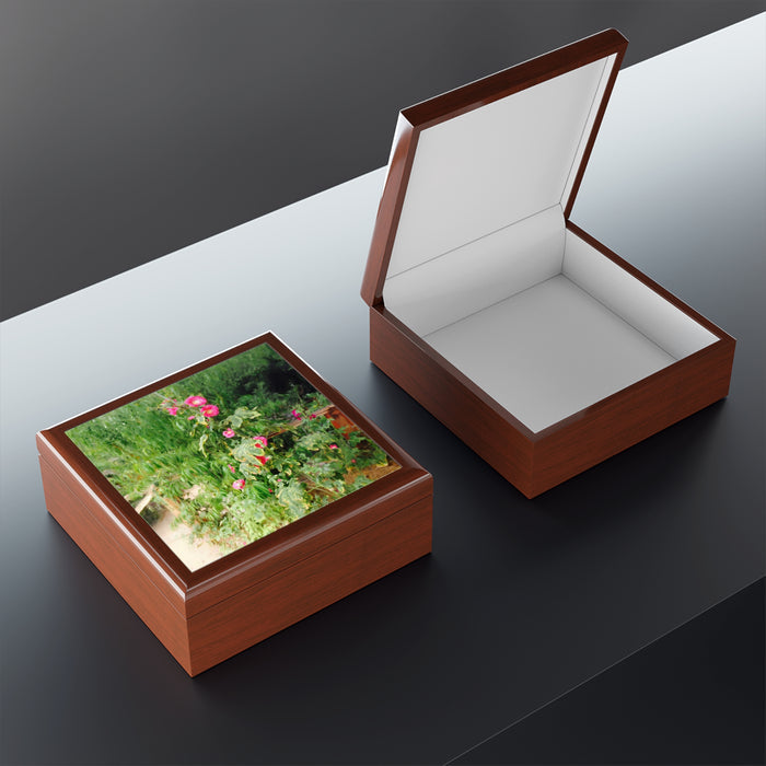 Keepsake/Jewelry Box - Hollyhock Florals - Wood Lacquer Box  open