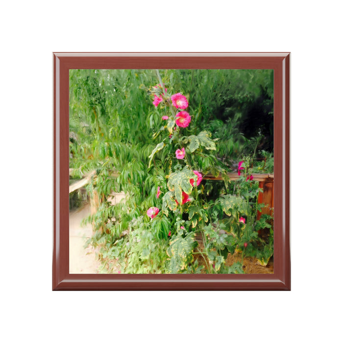 Keepsake/Jewelry Box - Hollyhock Florals - Wood Lacquer Box  cover