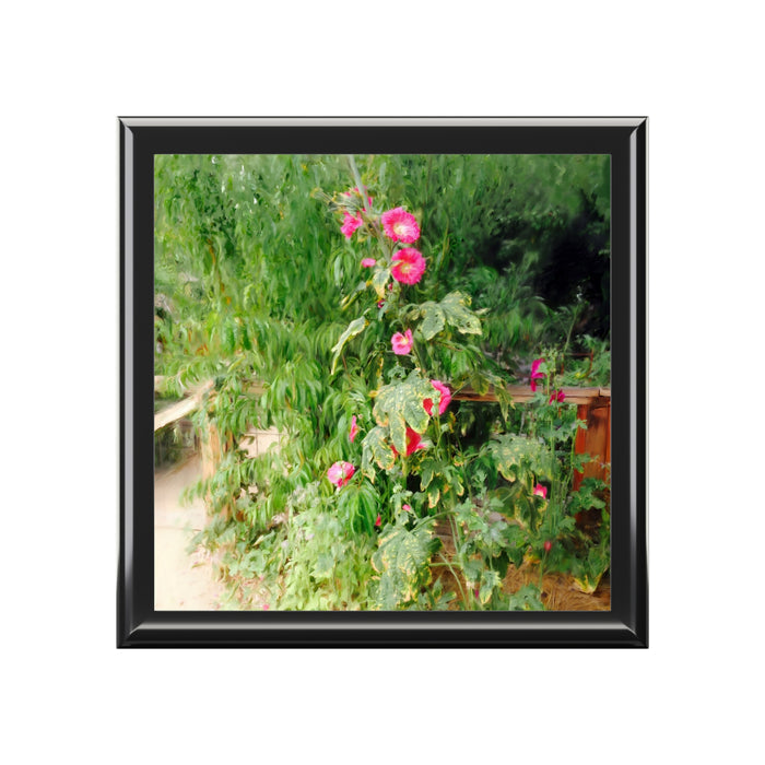 Keepsake/Jewelry Box - Hollyhock Florals - Wood Lacquer Box  cover
