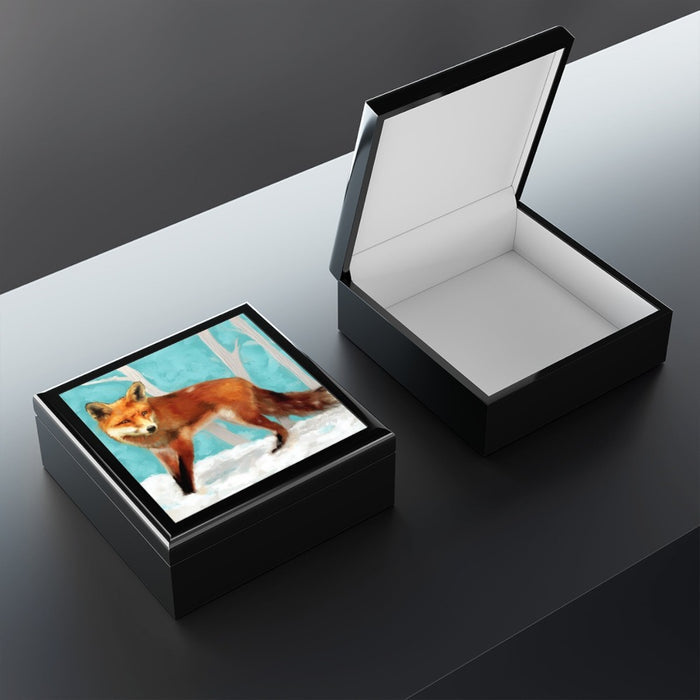 Keepsake/Jewelry Box - Red Fox - Wood Lacquer Box  interior