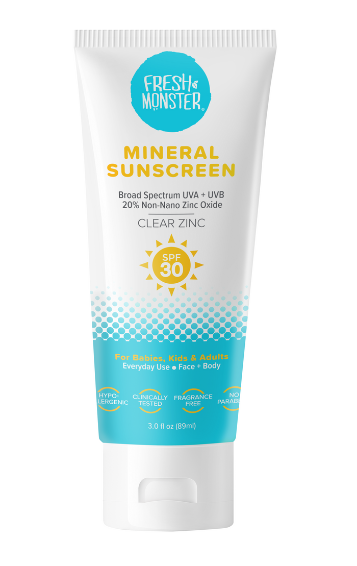 Fresh Monster Kids Clear Zinc Daily Sunscreen Lotion SPF 30 provides broad-spectrum UVA + UVB protection with 20% non-nano zinc oxide. Its hypoallergenic, fragrance-free, and paraben-free, making it perfect for babies, kids, and adults.