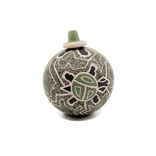 Lidded Green Seed Pot with Turtles