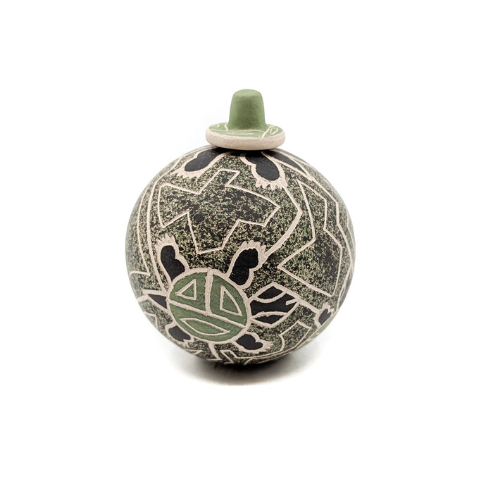 Lidded Green Seed Pot with Turtles