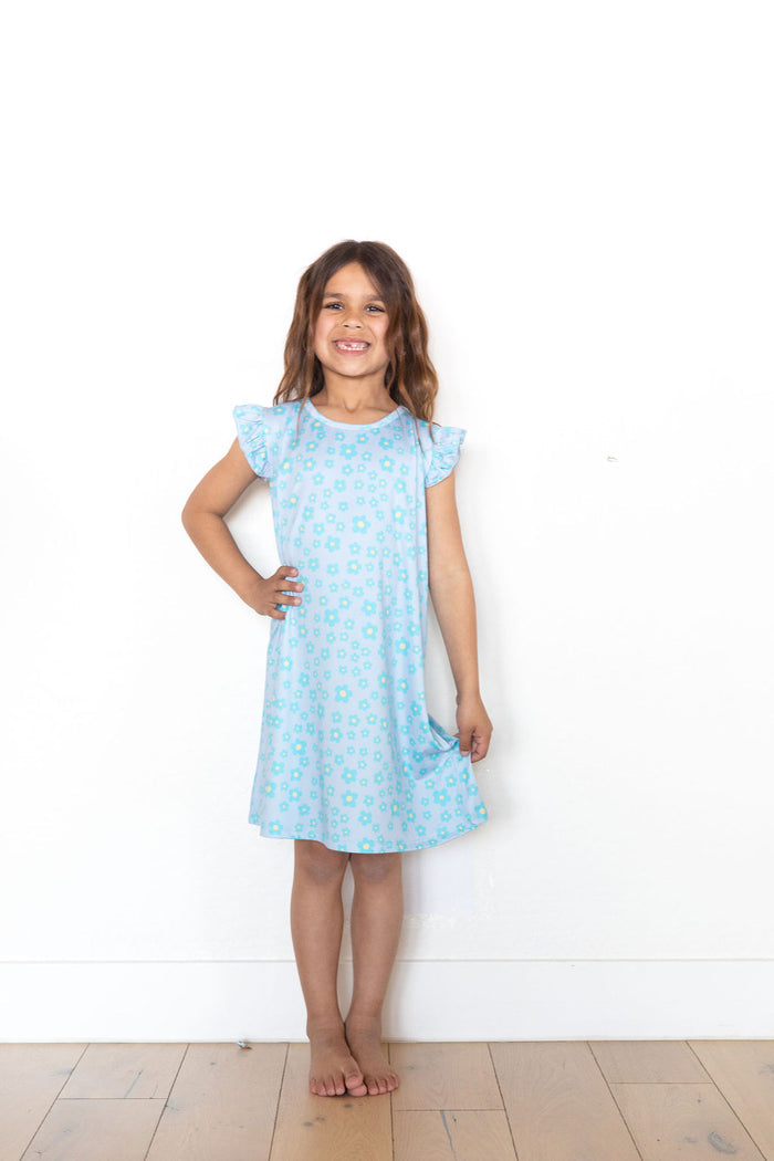 LIGHT BLUE DAISY - SLEEVE DRESS