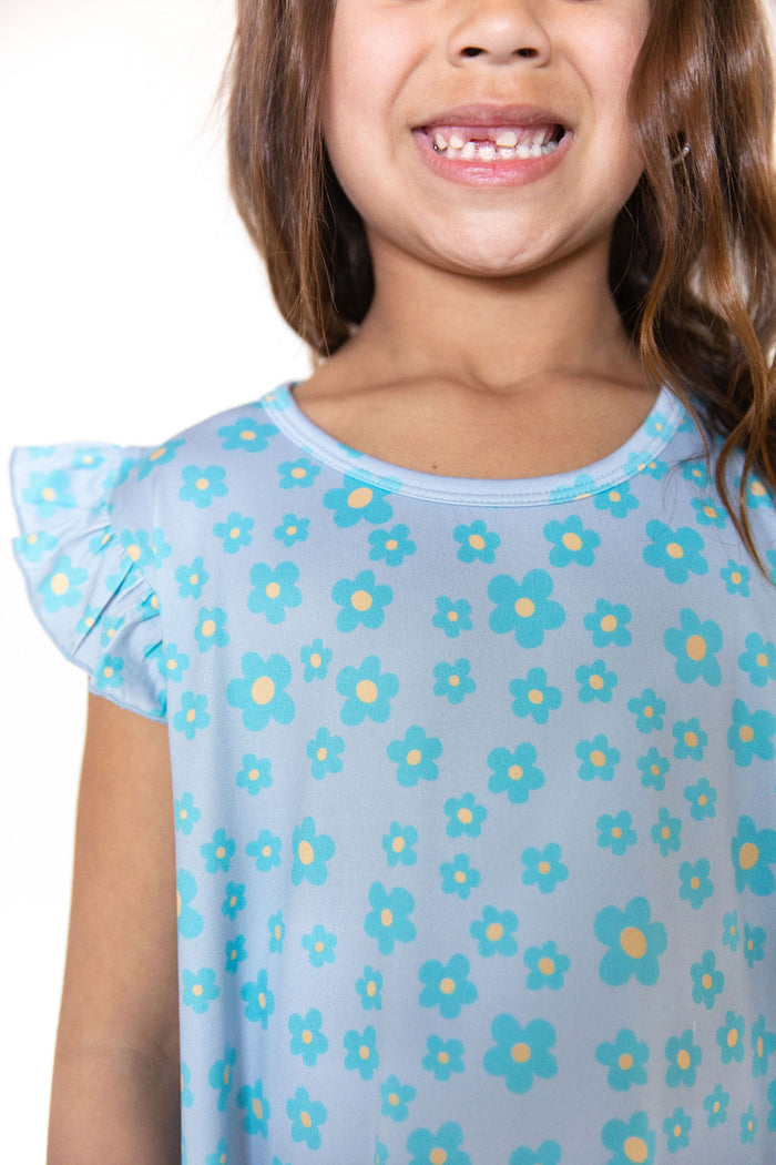 LIGHT BLUE DAISY - SLEEVE DRESS