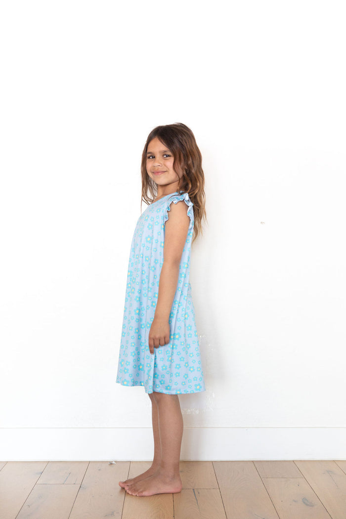 LIGHT BLUE DAISY - SLEEVE DRESS