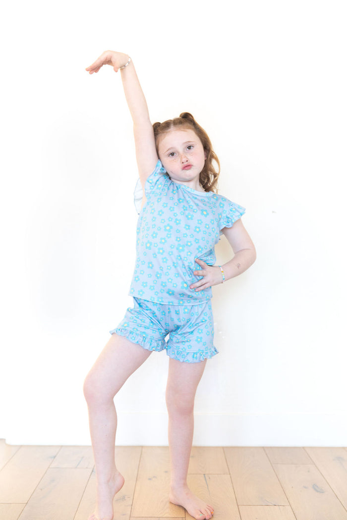 LIGHT BLUE DAISY | RUFFLE SHORT SET