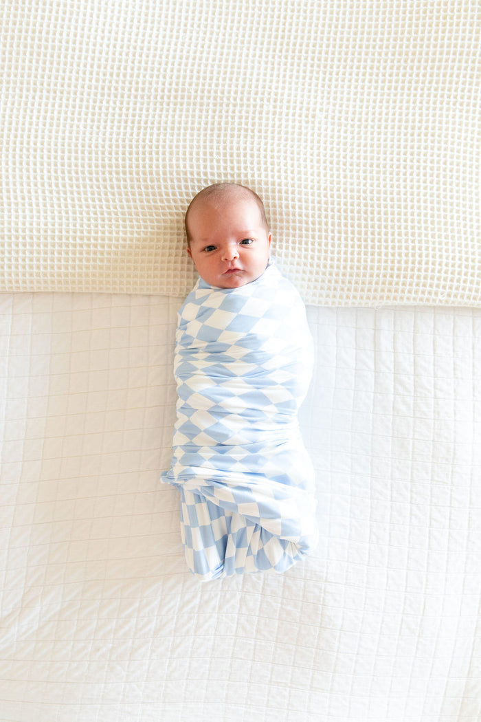 LIGHT BLUE + WHITE CHECKER | SWADDLE
