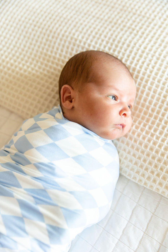 LIGHT BLUE + WHITE CHECKER | SWADDLE