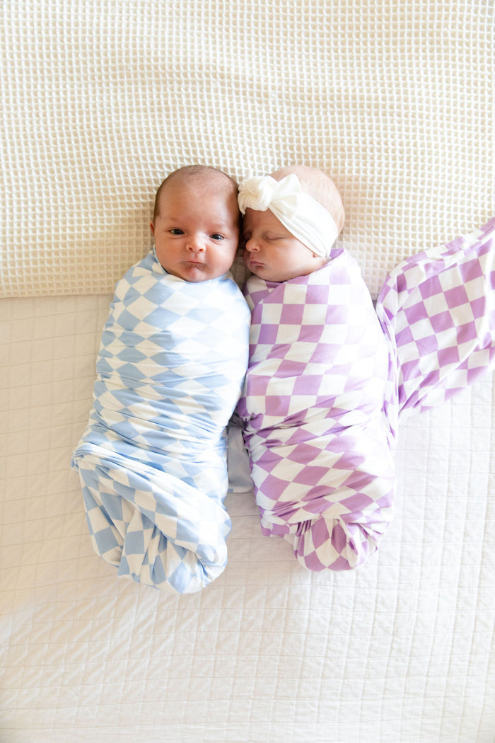LIGHT BLUE + WHITE CHECKER | SWADDLE