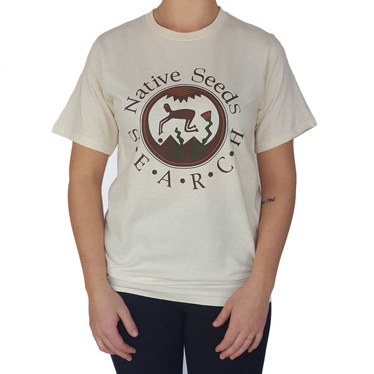 Logo T-Shirt - Ecru  Short sleeve, 100% cotton crew neck tee T-shirt features Native Seeds/SEARCH logo on front Unisex