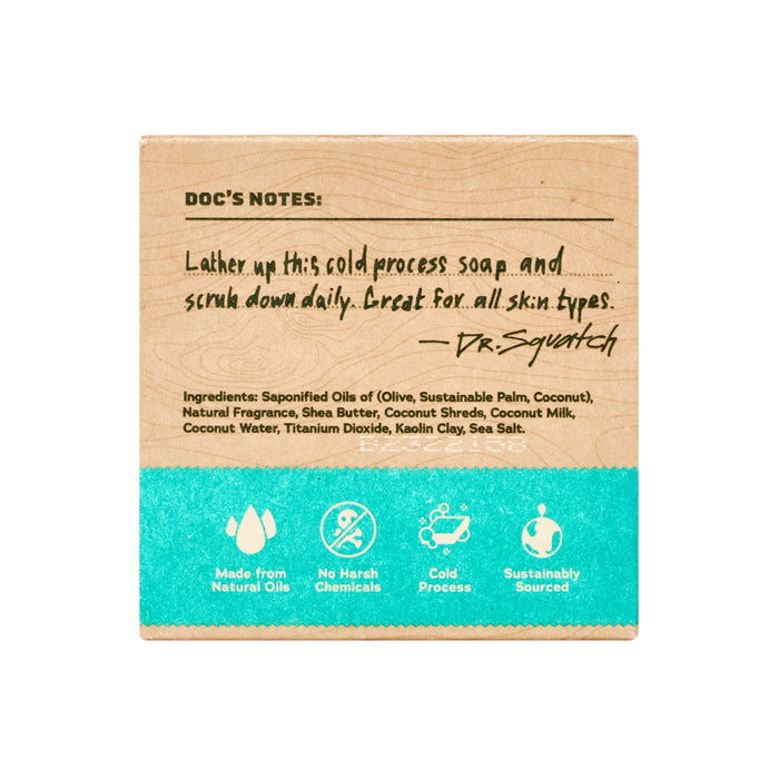 A Dr. Squatch Mens Bar Soap box invites daily scrubbing with its natural ingredients from sustainable sources. Suitable for all skin types, it uses a cold process and contains no harsh chemicals.