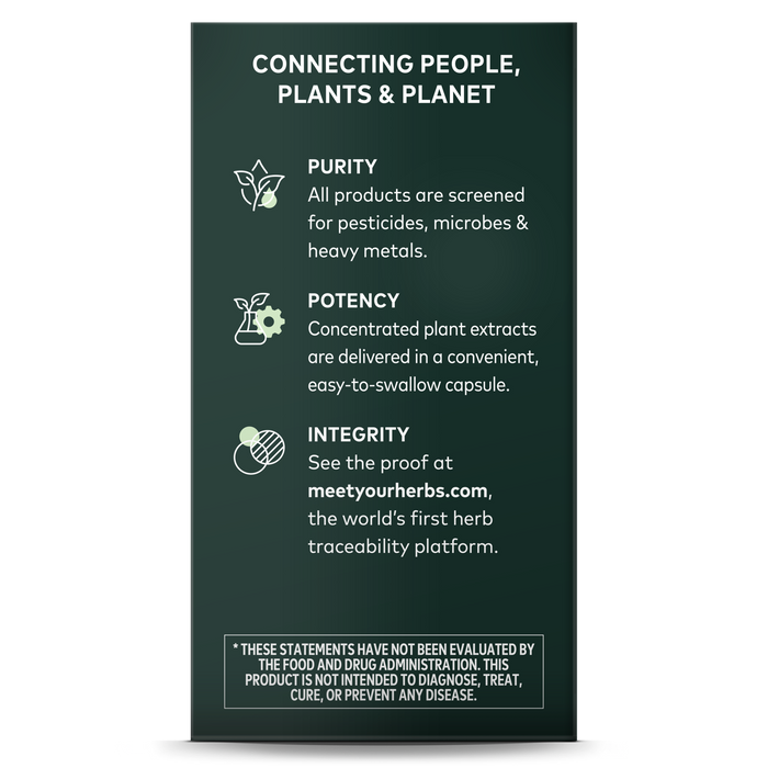 A vertical informational poster titled Connecting People, Plants & Planet features the Purity, Potency, and Integrity of Gaia Herbs Metabolic Activator LP Caps as a dietary supplement. The footer includes an FDA disclaimer about product claims, advising consultation with a healthcare professional.