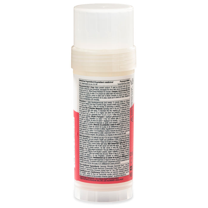 The All Good Mineral Kids Sun Butter Stick - SPF 50 comes in a cylindrical container with a red label and white cap. It stands upright and showcases black-printed details on personal care, featuring organic ingredients perfect for gentle yet effective protection.