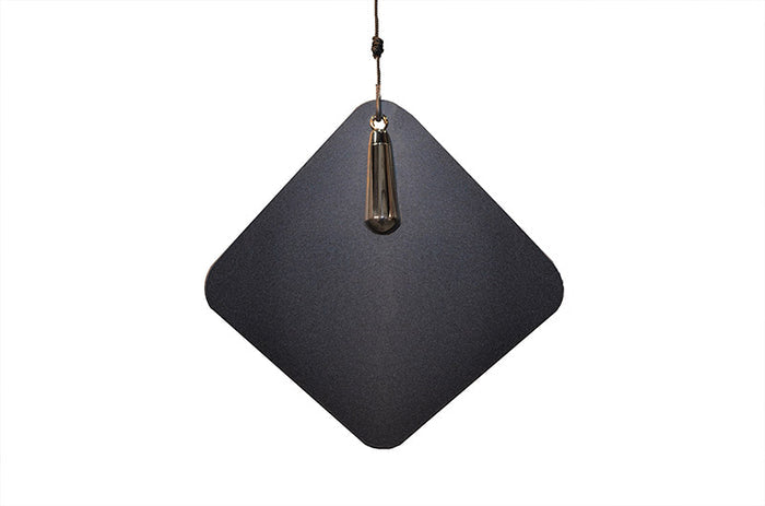 Dark square wind chime sail with a small metallic silver keepsake urn hanging from the rope