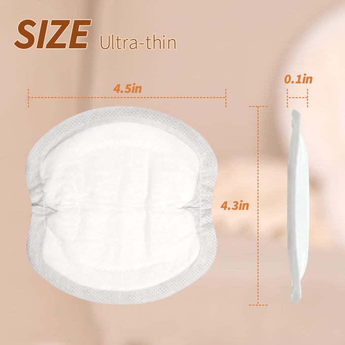 Ultra-thin, white disposable pad displayed with dimensions: 4.5 inches in width, 4.3 inches in height, and 0.1 inch thickness. The pad is shown from a top and side view against a blurred background.
