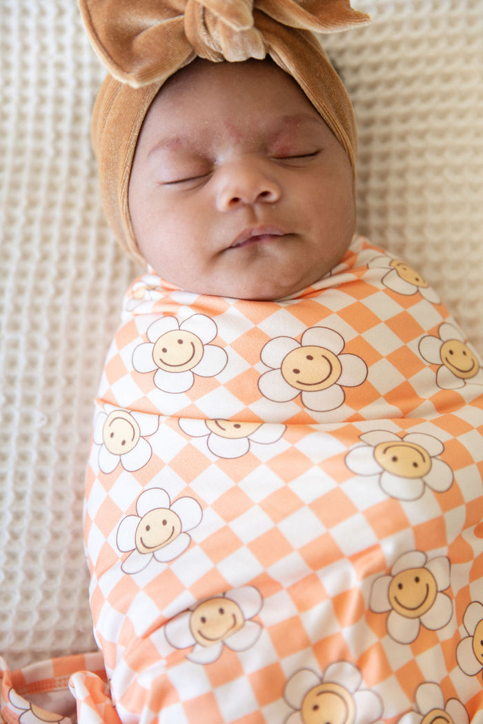 ORANGE SMILEY CHECKER | SWADDLE