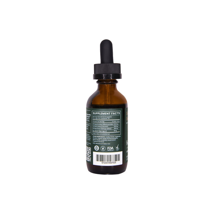 The Organic Kapha Tincture - Energizing by Sattva Soul comes in a brown glass dropper bottle with a black cap and a back label displaying supplement facts and certifications. Its infused with an organic Ayurvedic herb blend to balance Kapha Dosha.