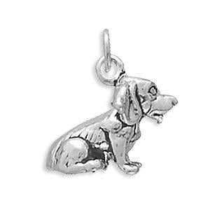 Beagle charm pendant in oxidized sterling silver with bail for bracelets or necklaces