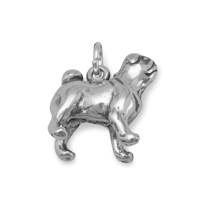 Oxidized sterling silver pug charm