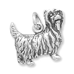 Yorkshire Terrier charm pendant in oxidized sterling silver for bracelets or necklaces