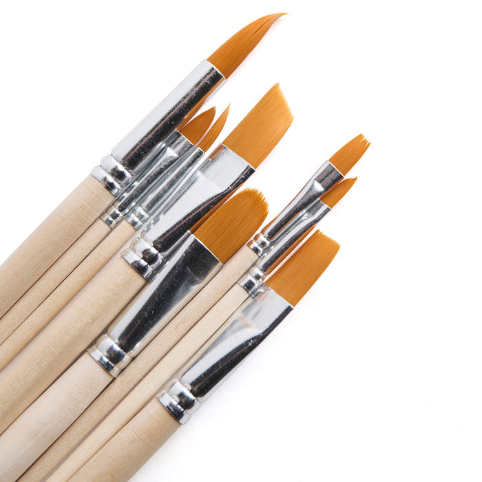 The Elseware Unplug Paintbrush Set features seven cruelty-free brushes with wooden handles and orange bristles, arranged in a fan shape—ideal for watercolor and acrylic painting enthusiasts.