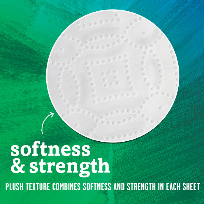 A close-up of a textured white Seventh Generation Paper Towel (140 sheets per roll) on a green and blue background highlights its softness & strength—plush texture combines comfort and durability in these eco-friendly paper towels.