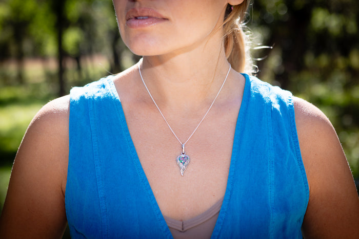 petite angel wing with cremation ash - pink turquoise white