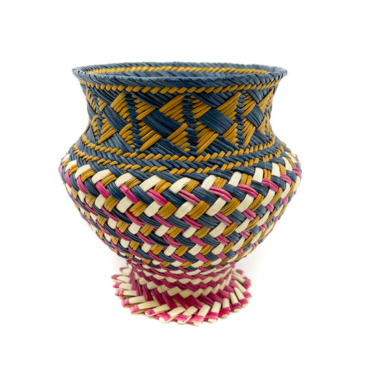 Pine and Sotol Olla Basket with Olive and Indigo Accents