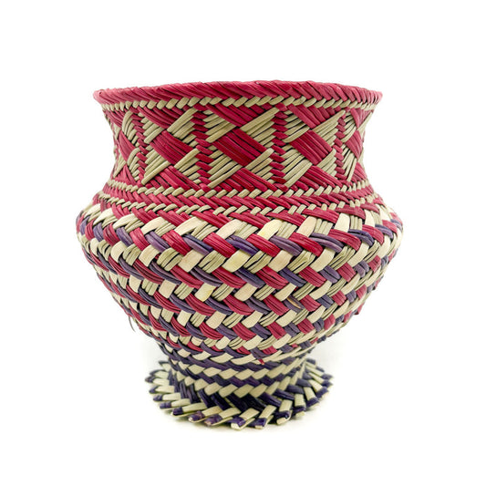 Pine Needle and Sotol Olla Basket in Pink and Purple Tones