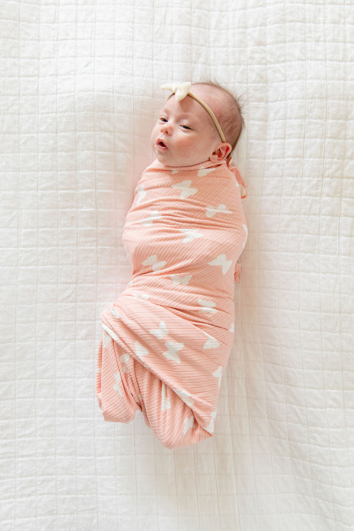 PINK + WHITE RIBBED BUTTERFLY | SWADDLE