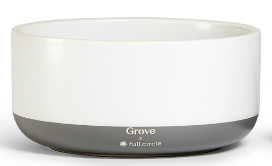 A White and gray modern bowl labeled Grove x full circle on the front, with a white top half and gray bottom, from Grove Co.s Plunger - Base collection.