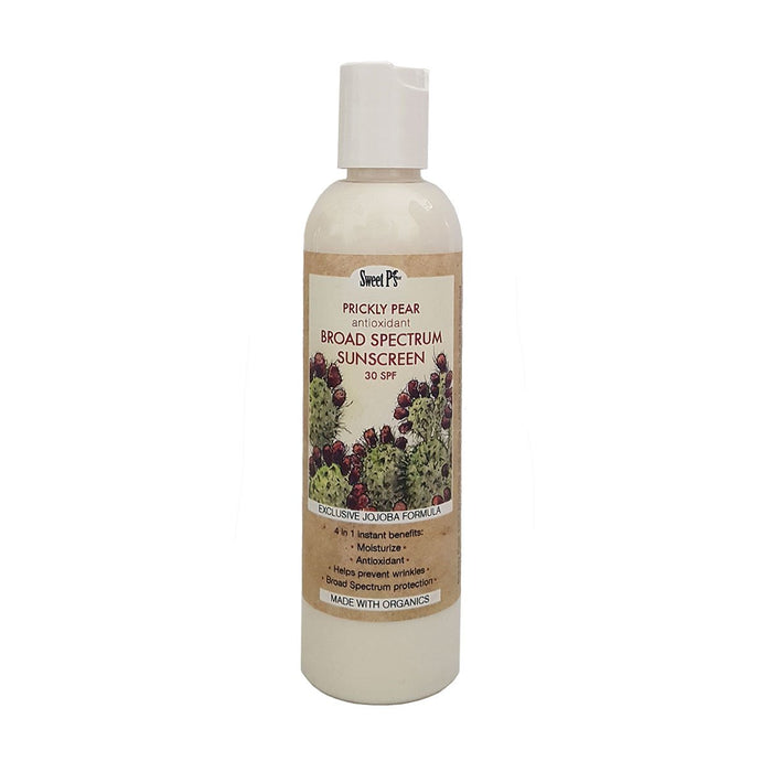 SPF30 Prickly Pear Broad Spectrum Antioxidant Mineral Suncreen. Contains wild harvested and organic ingredients. Moisturizes and protects skin. No added fragrance, sulfates, phthalates, parabens or SLS. Cruelty Free. Handmade in Tucson, AZ.