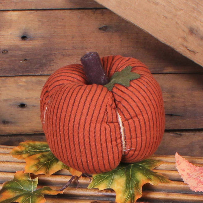 Pumpkin Spice Ticking Pumpkin 4 In x 3 In ON843212 - Interiors by Elizabeth