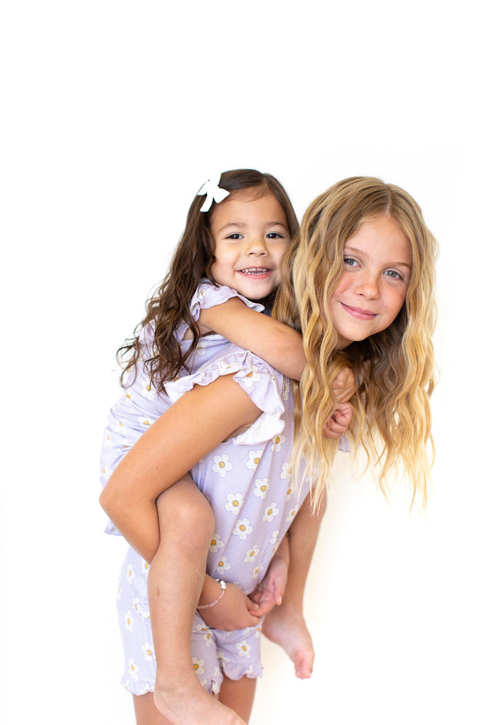 PURPLE CHECKER DAISY | RUFFLE SHORT SET
