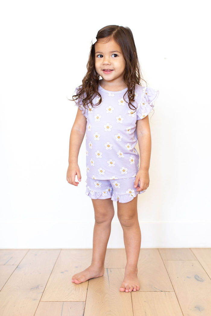PURPLE CHECKER DAISY | RUFFLE SHORT SET