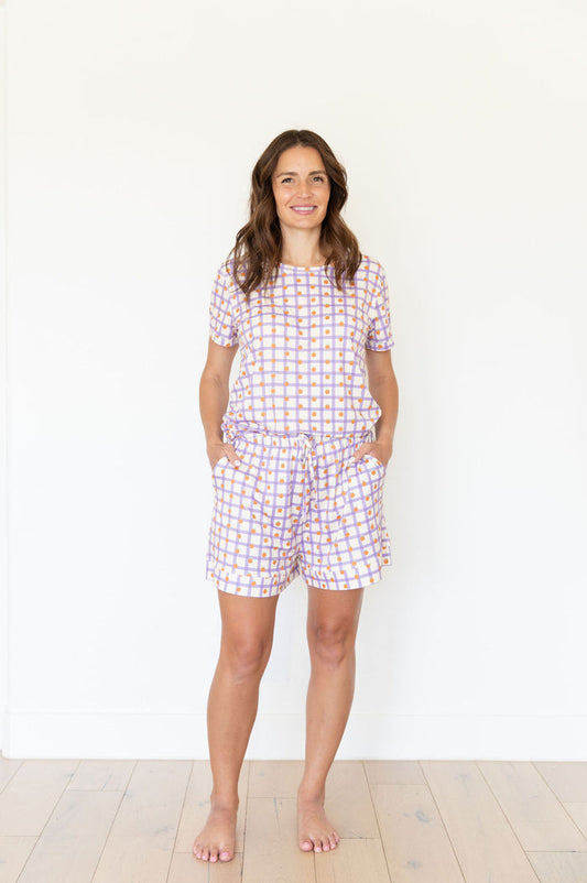 PURPLE GRID + ORANGES | WOMEN'S SHORT SET