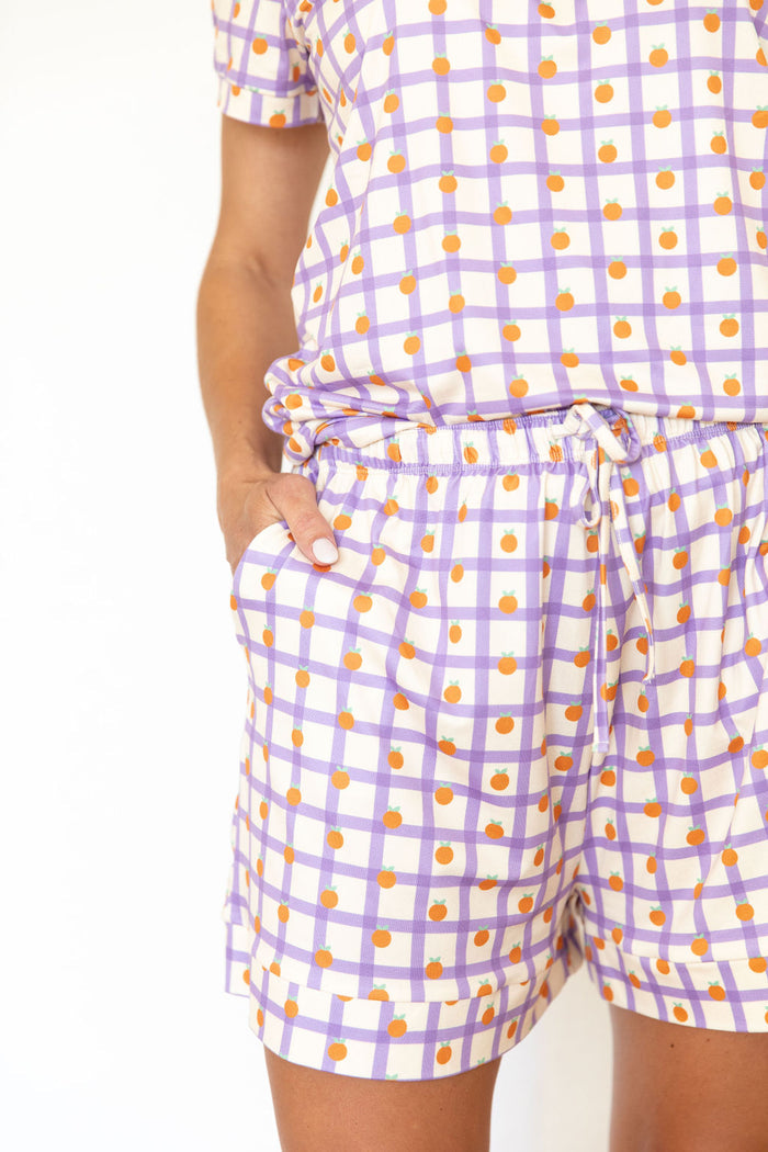 PURPLE GRID + ORANGES | WOMEN'S SHORT SET