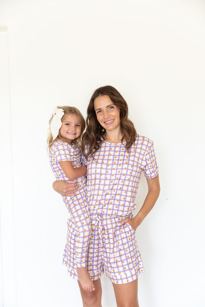 PURPLE GRID + ORANGES | WOMEN'S SHORT SET