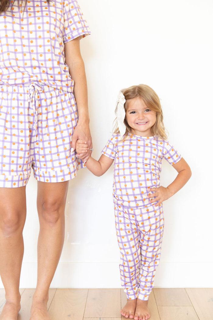 PURPLE GRID + ORANGES | WOMEN'S SHORT SET