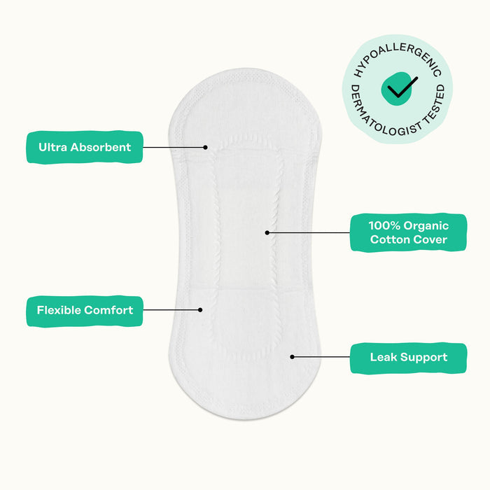 The Honeypot Companys 100% Organic Cotton Cover Pantiliners - Herbal-Infused offer ultra-absorbency, Flexible Comfort, Leak Support, and a hypoallergenic, dermatologist-tested cover for daily confidence.