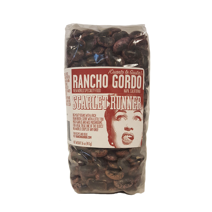 Scarlet Runners are one of the oldest cultivated foods of the New World! From the heart of Oaxaca, these big, fat beans are less starchy than Limas but more substantial than other Runner beans. The beans are firm and stay whole, but you can keep cooking them and they'll go from starchy to creamy. Despite their thick skin, they exude a beautiful, rich bean broth that needs little help to be enjoyed. Wonderful with mushrooms and lots of garlic. 1 pound bag