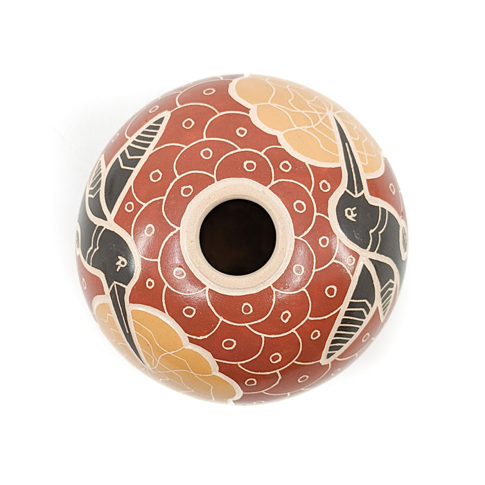 Seed Pot with Hummingbirds & Blossoms-Red