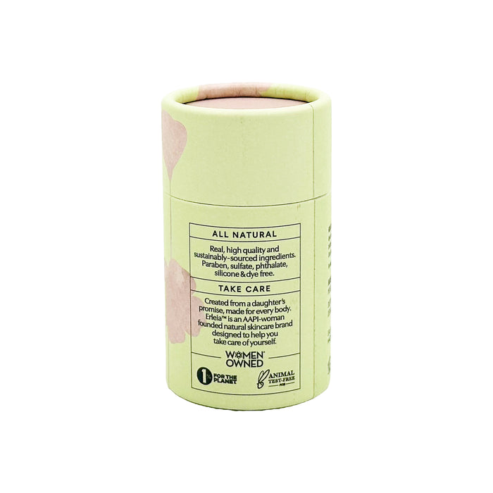 The Signature Clay Mask by Erleia is a cylindrical container with a natural pastel green design, labeled all natural. Its a soothing Bentonite clay mask that highlights sustainability and skin care benefits, and its cruelty-free.