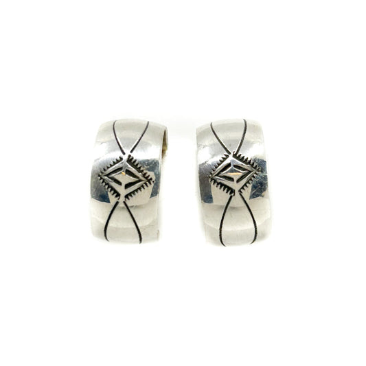 Silver Medium Stamped Hoops