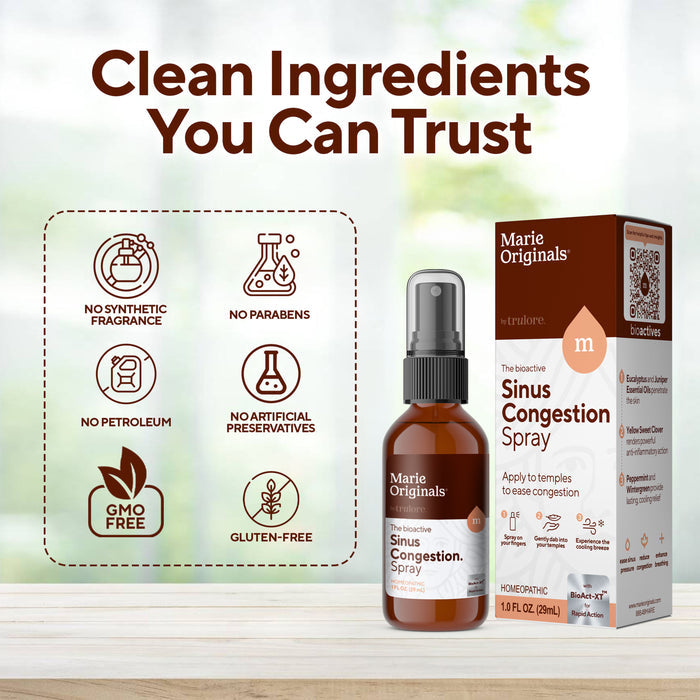 Marie Originals Sinus Congestion Relief Spray is a natural decongestant designed for effective sinus congestion relief.