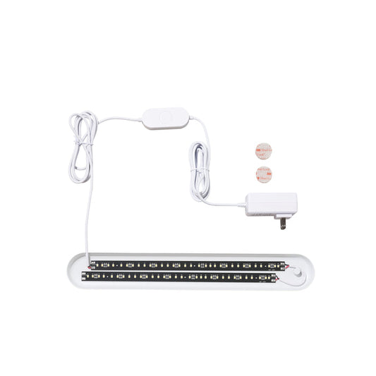 Introducing the Smart Growbar by Modern Sprout—a full spectrum LED grow light strip with a sleek white base. Perfect for nurturing houseplants, it includes an easy power cord switch, adapter, and two small adhesive pads for seamless installation.