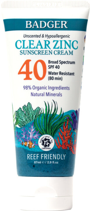 Badger Balms Sport Mineral Sunscreen Cream SPF 40 is unscented, hypoallergenic, and made with 98% organic ingredients and natural minerals. It is a reef-friendly sunscreen that offers water resistance for up to 80 minutes.