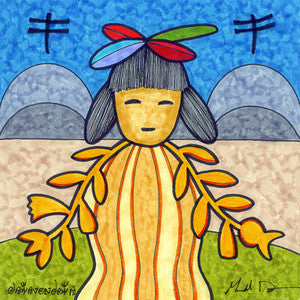 6" square wrapped canvas print featuring squash maiden by Hopi artist Gerald Dawavendewa