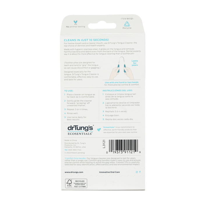 Discover Dr. Tungs Stainless Steel Tongue Cleaner, made from eco-friendly stainless steel for effective oral care and lasting freshness. Easy to use and eco-conscious, it revitalizes your mouth for a smart oral health routine.